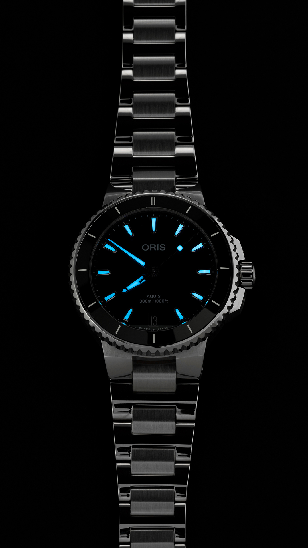 ORIS  Женские швейцарские часы с автоматическим механизмом, коллекция Aquis, стальной браслет, 36,5 мм
